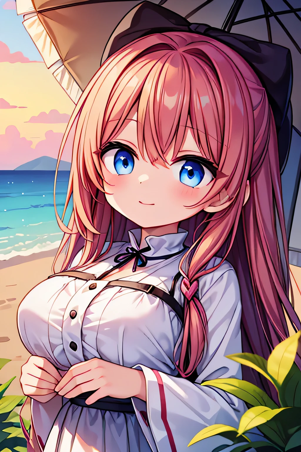 highest quality、High resolution、Detailed Background、(Detailed eyes:1.2)、 beauty、(Highly detailed face:1.4)、(Huge breasts:1.1)、Cute hair color、Cute hairstyle、
At dusk、A young girl is seen taking a walk with her dog, who plays on the beach.。Looking up at the red sky、The sight of her happily running around with her dog、It truly represents the comfort of summer.。
These、A girl enjoying summer in nature、Innocent and adorable、It makes me feel the coming of summer.。An innocent smile、Full of concentration、Relaxed Rest、And fun times with dogs。Truly a summer experience、A lovely view unfolds。