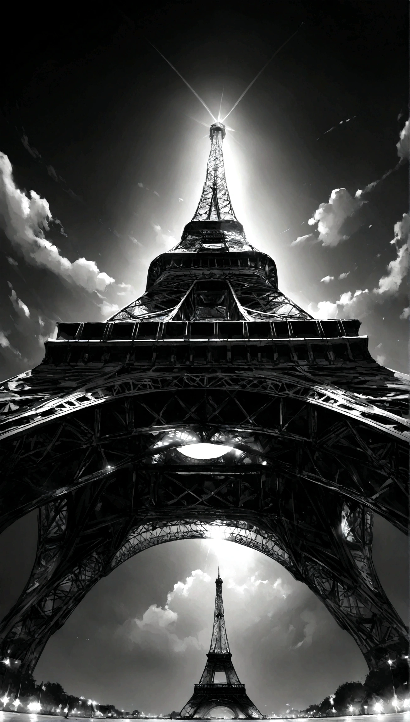 Eiffel Tower, monochrome, 8k, ultra high detail,