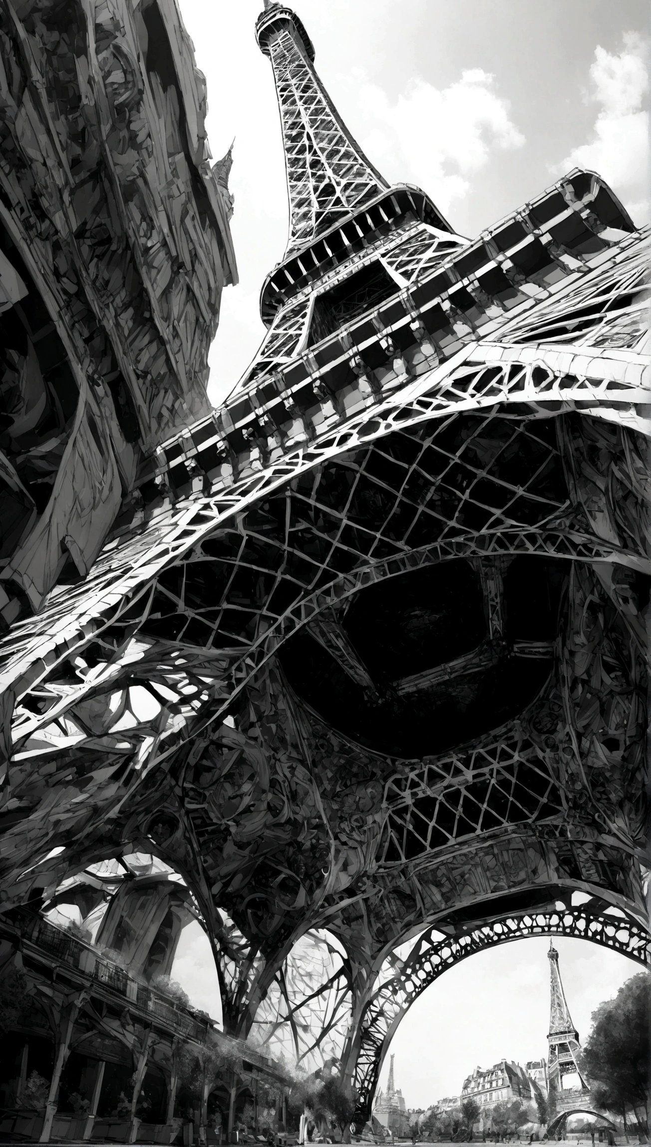 Eiffel Tower, monochrome, 8k, ultra high detail,