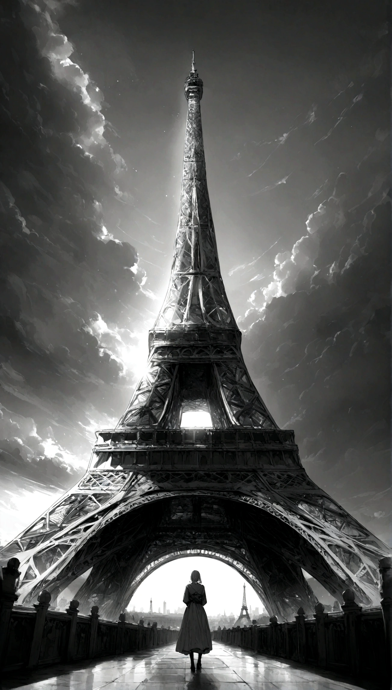 Eiffel Tower, monochrome, 8k, ultra high detail,