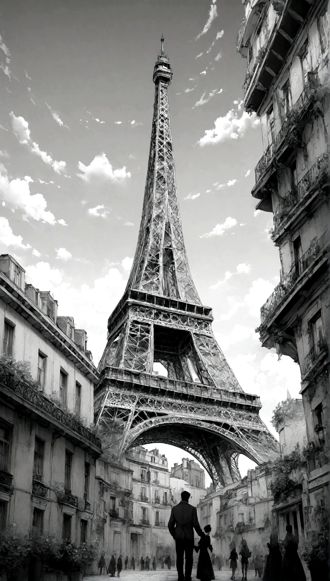 Eiffel Tower, monochrome, 8k, ultra high detail,