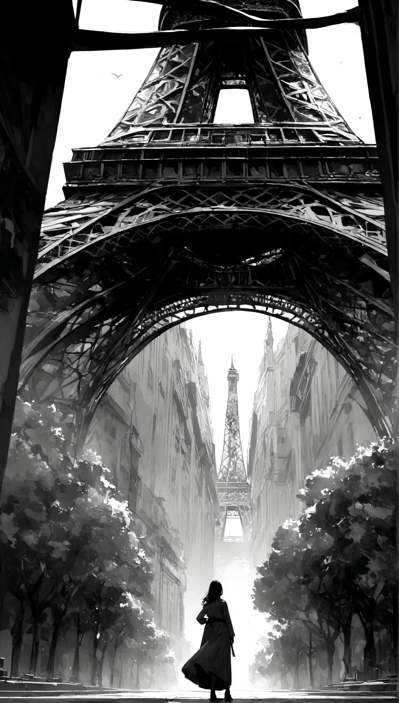 Eiffel Tower, monochrome, 8k, ultra high detail,