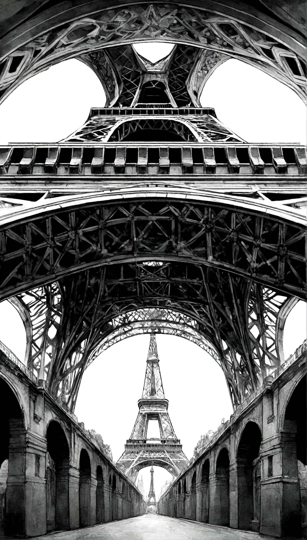 Eiffel Tower, monochrome, 8k, ultra high detail,