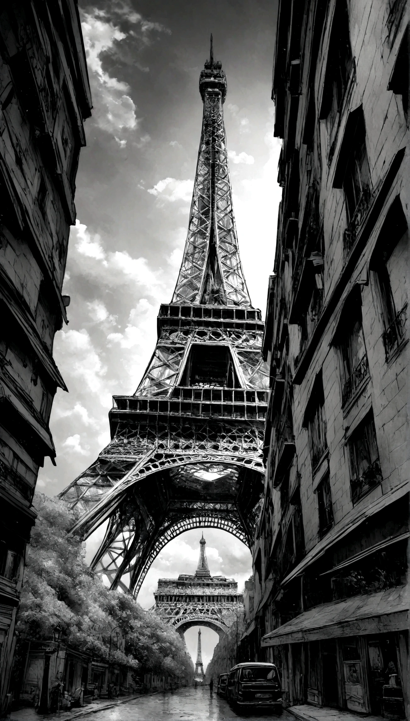 Eiffel Tower, monochrome, 8k, ultra high detail,