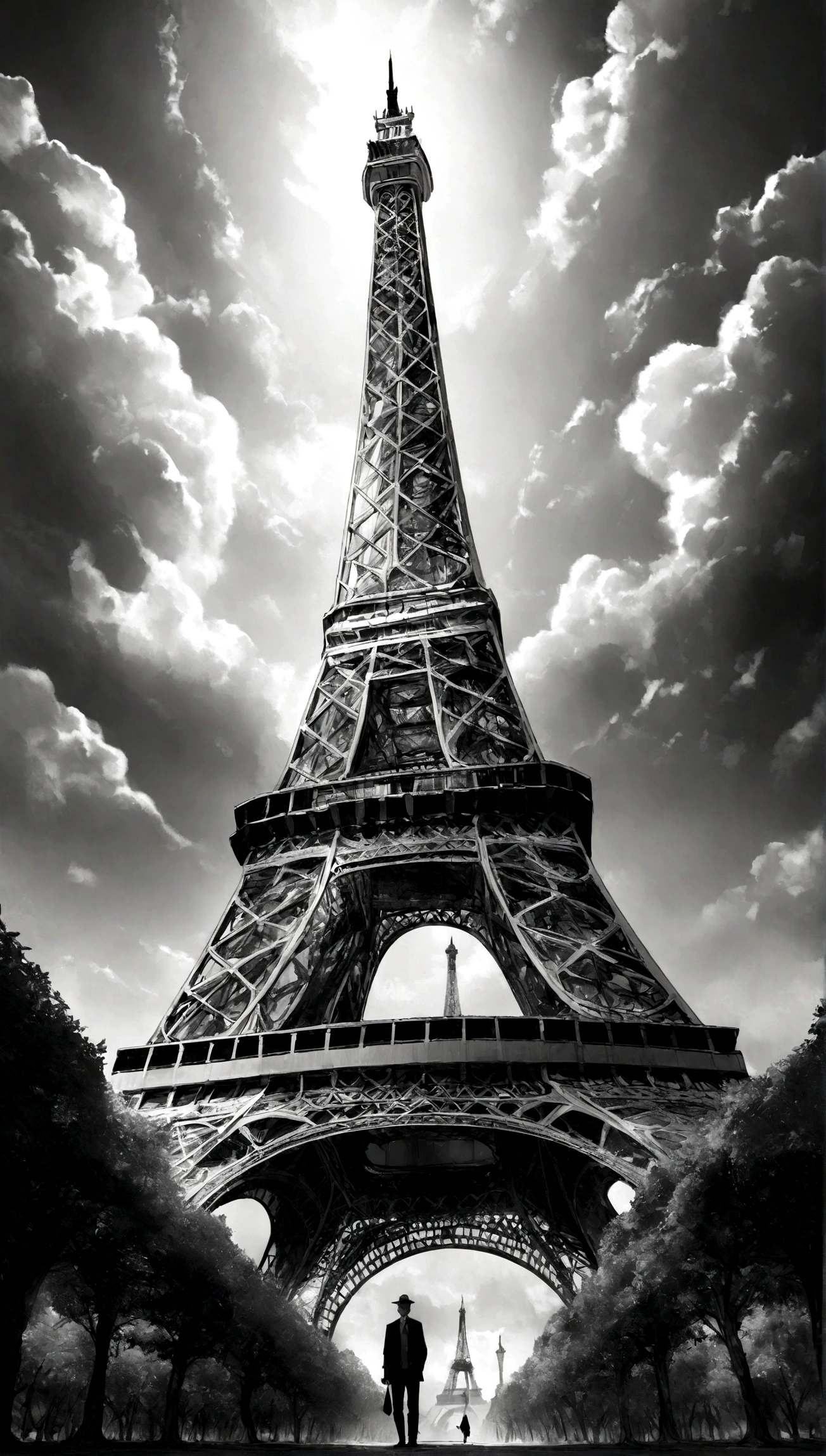 Eiffel Tower, monochrome, 8k, ultra high detail,