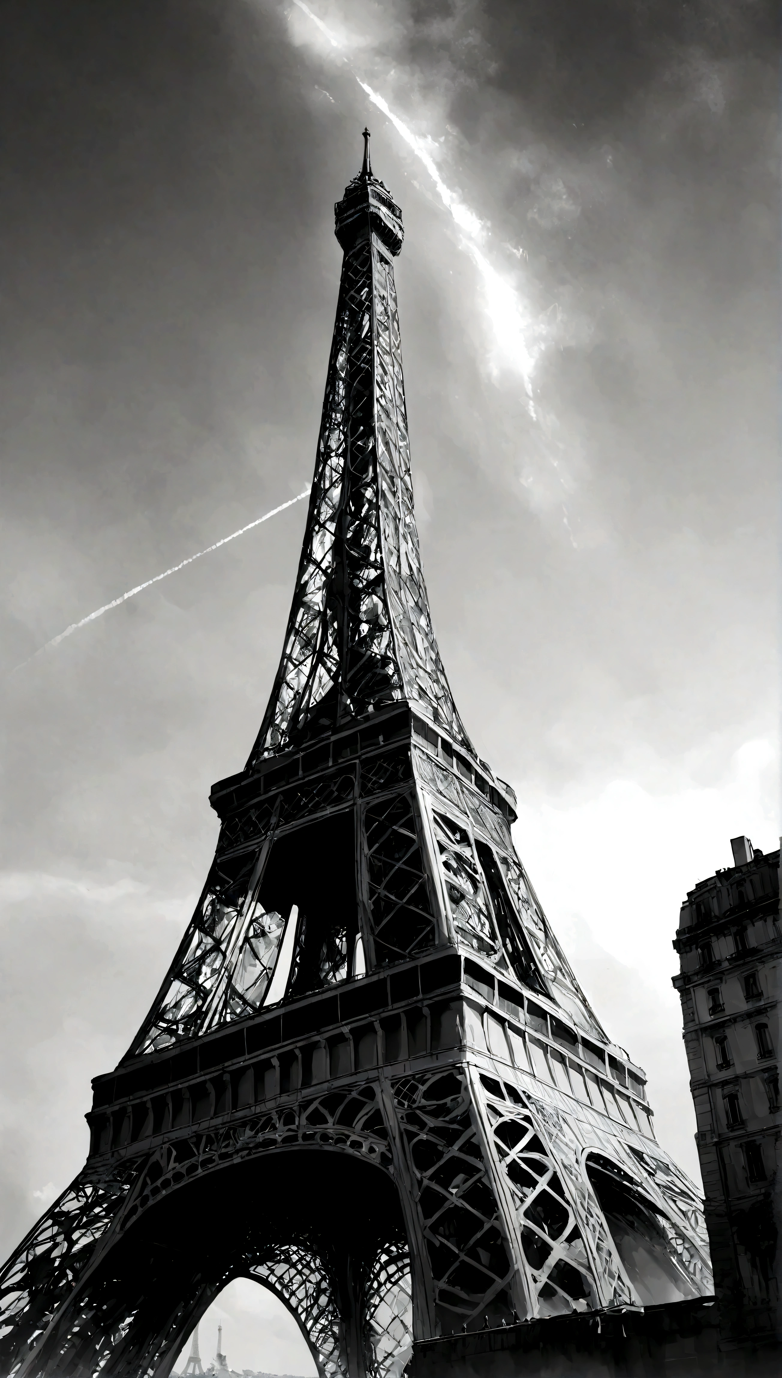 Eiffel Tower, monochrome, 8k, ultra high detail,