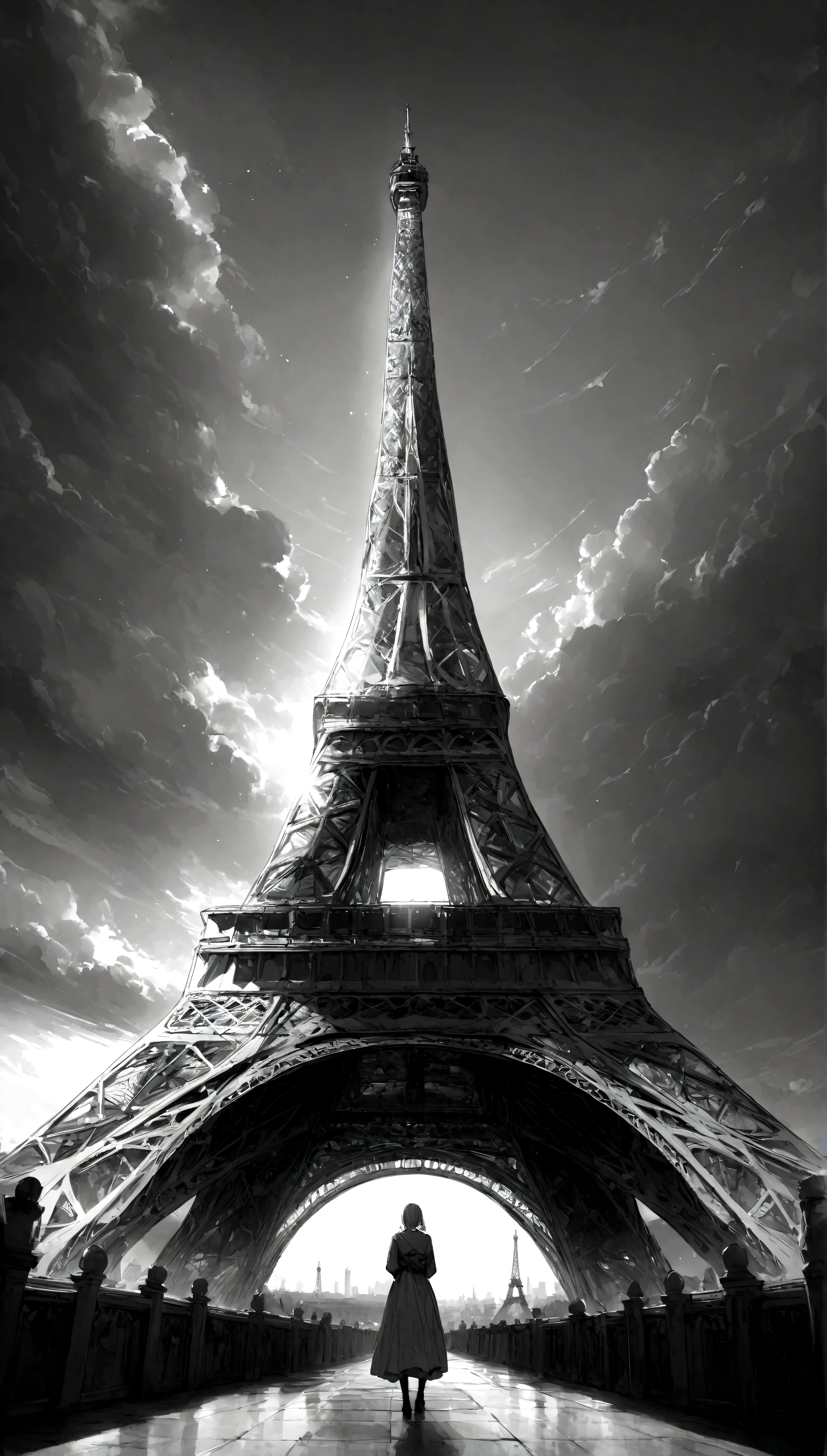 Eiffel Tower, monochrome, 8k, ultra high detail,