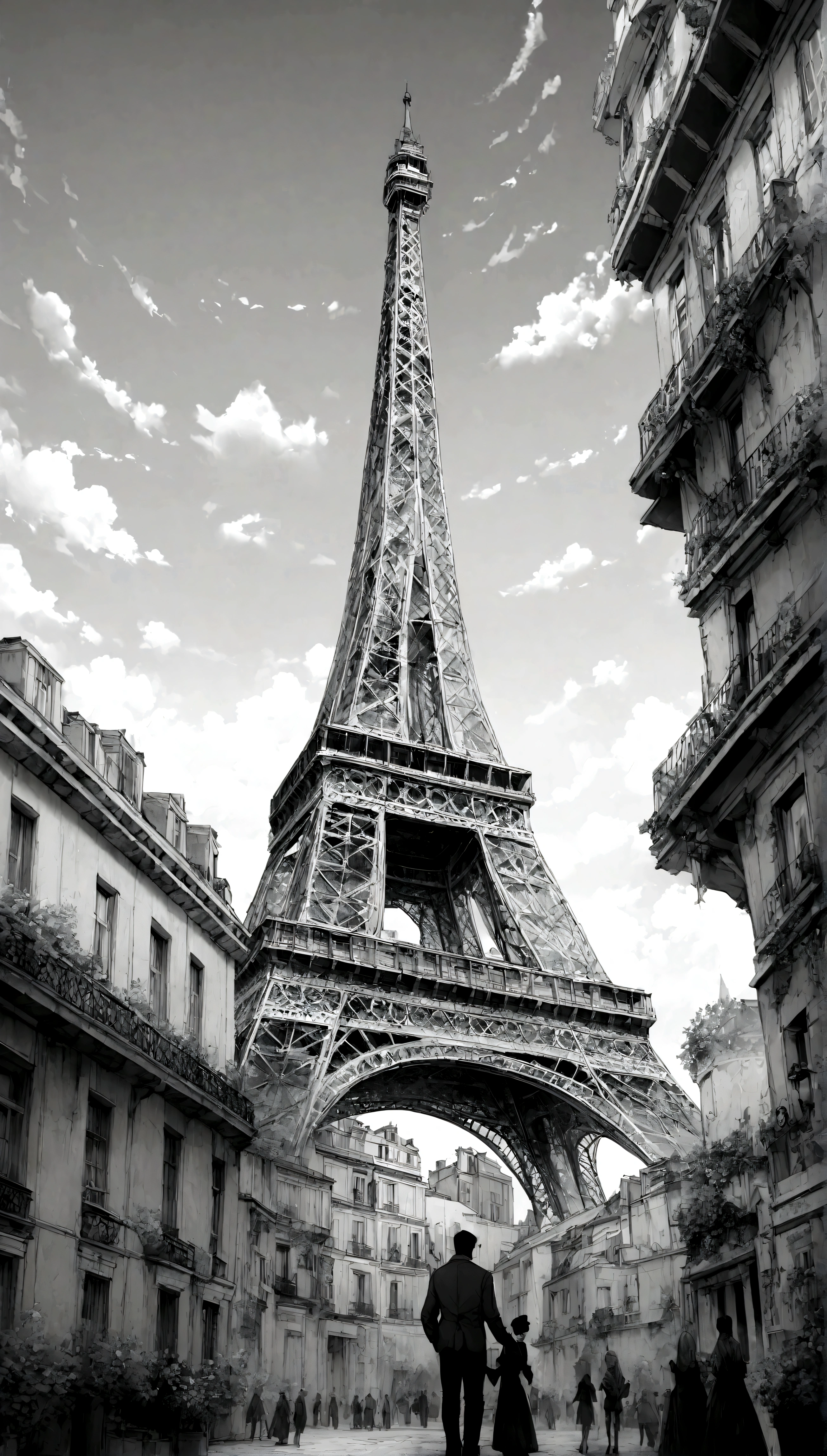 Eiffel Tower, monochrome, 8k, ultra high detail,