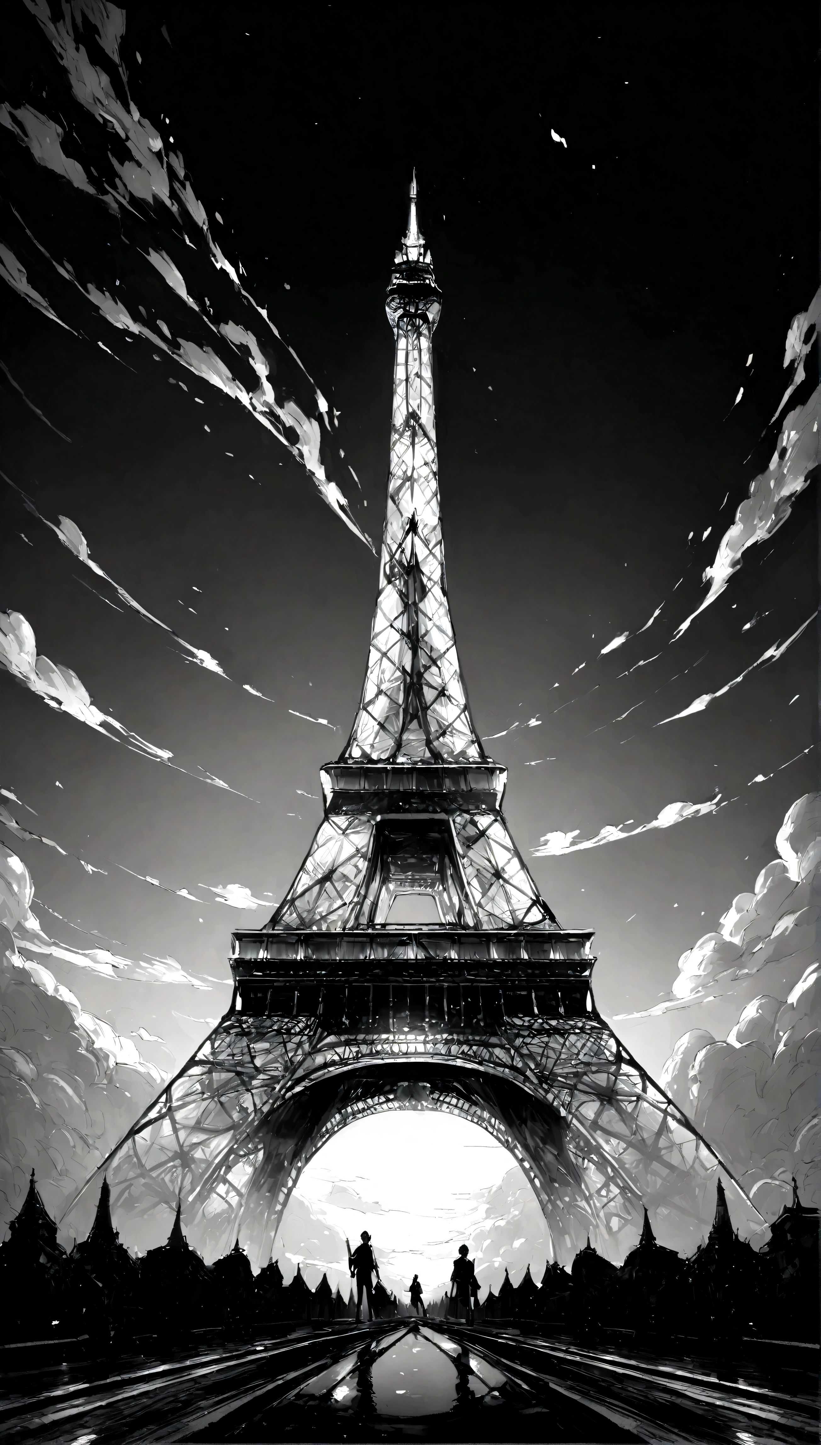 Eiffel Tower, monochrome, 8k, ultra high detail,