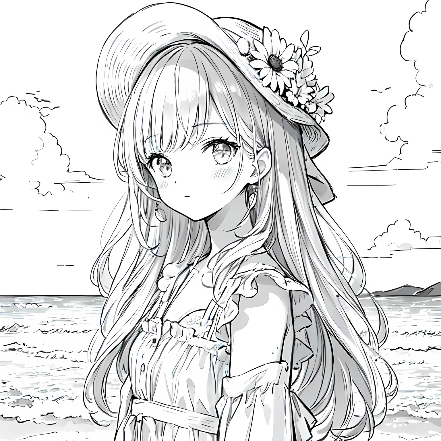 Line art background, background, Monochrome, Line art, ((sketch)),Highest , 2. Colorinochrome、 quality,masterpiece,monochrome,Lineart,single color,Create a detailed coloring page,（masterpiece）、(highest quality)、Swimming