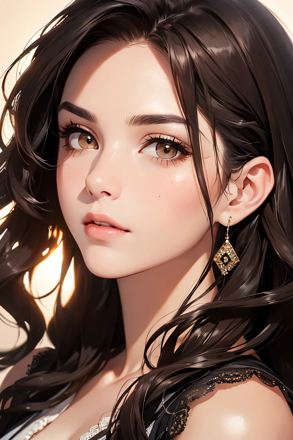 highest quality、High resolution、Detailed Background、(Beautiful face in every detail:1.4)、Anatomically correct、(Detailed facial expressions)、(fine grain:1.2)、Beautiful Madame in her 40s、(Highly detailed face:1.4)、Stroking hair back、Brown Hair、Long Hair、Wavy Hairstyle、well-groomed eyebrows,eye make up、Lip Makeup、A relaxed, adult atmosphere
