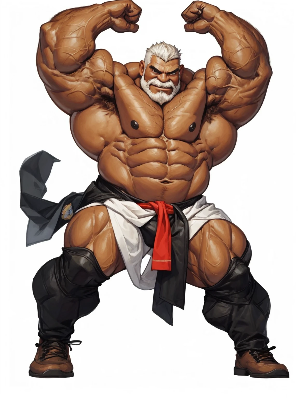 solo, 1boy. simple background, white background, extremely huge muscular, massive muscular, full-body, well-muscled old man, nude, shirtless. ((extremely muscle size, super thick arms, huge pec, extremely wide pectoral , huge arms)). and add details to make it attractive and interesting. Add textures and details to make the image more realistic, Make sure the resulting image is high resolution, 8K quality."