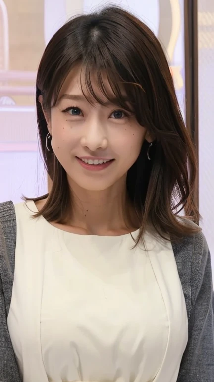 ((highest quality)), ((masterpiece)), (detailed), Perfect Face、Naughty、girl、cute、she、I like you、Mom、milk、big Breast 、apron、Upper Body