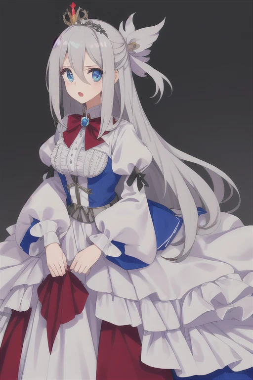 <lora:NibiiroKuroepoch-000003:1>, 1girl, mature, white hair, blue eyes, large breasts:1, white dress, simple background,