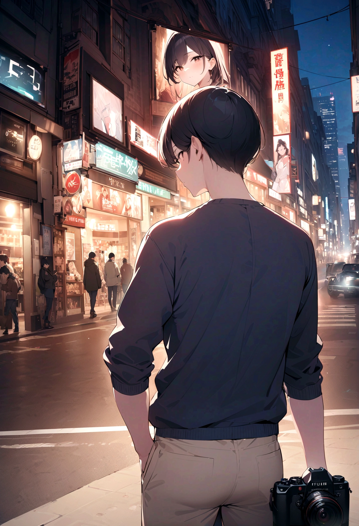 ((masterpiece)),(((Best quality))),(Character Design Sheet,Same character,front,Side,back),iRAW photo, portrait photo 25 years.o man in casual clothes, night, City street, (highly detailed skin:1.2), 8k contract, SLR camera, soft lighting, High quality, Granularity, Fujifilm XT3