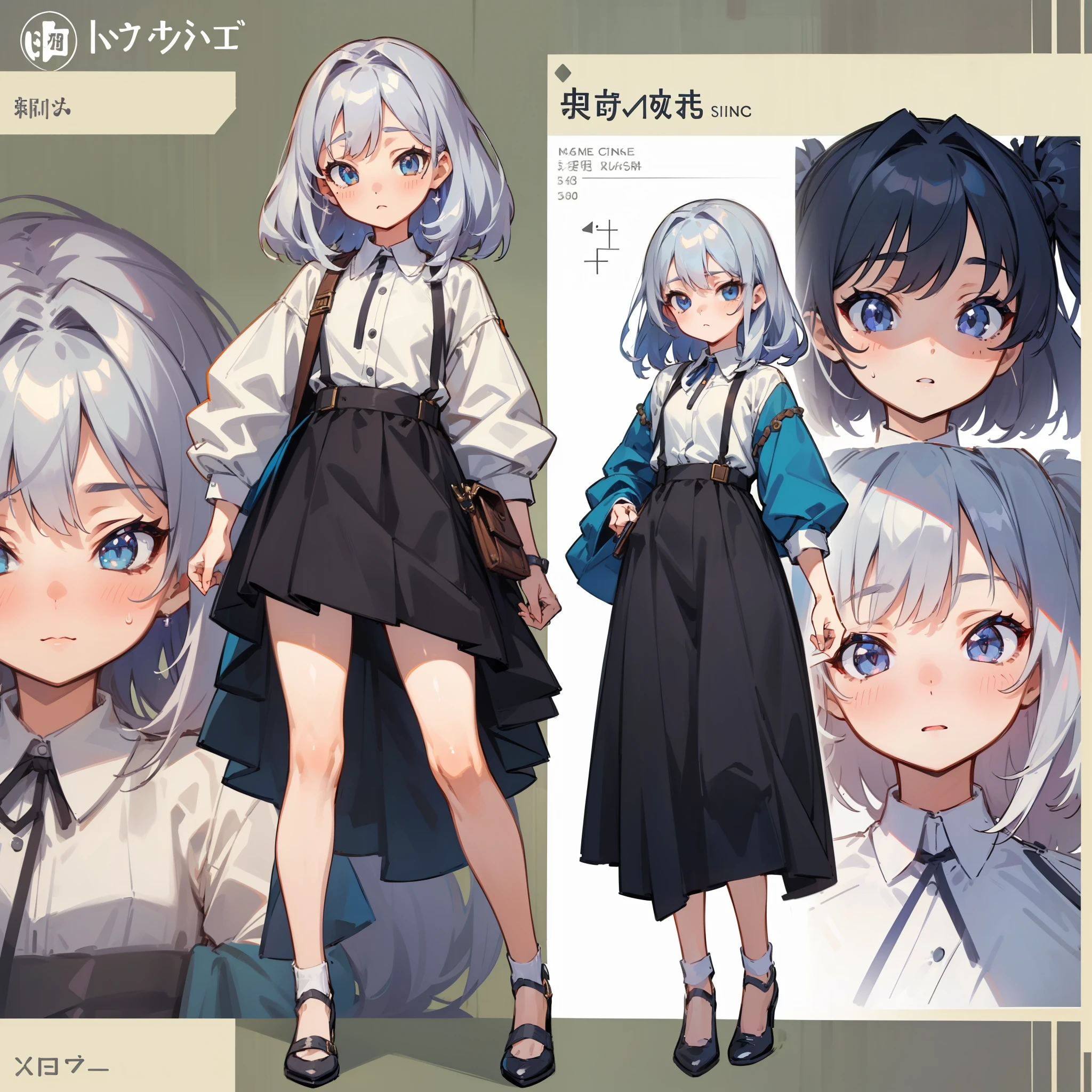 ((masterpiece, highest quality)), ((tsurime)),Detailed face, Character Sheet, Full Body Lesbian, One girl,show,Full of details, Various poses and expressions, Very detailed, depth, A graceful wild fox girl with mostly silver hair, Sparkling eyes, Delicate skin, 青い髪のYouTuberCharacter Sheet, whole body, sexy