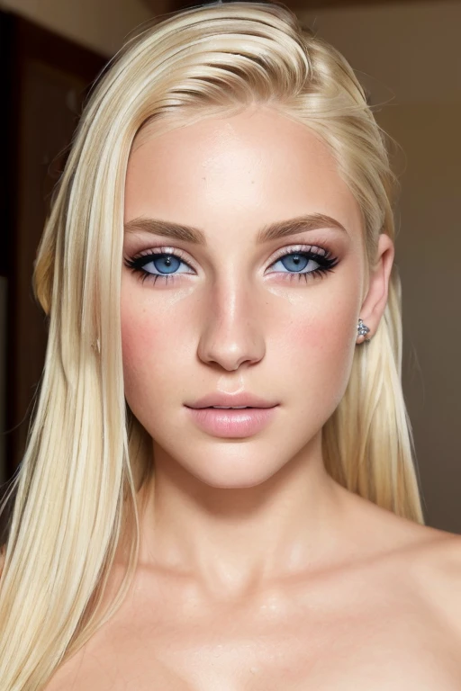 ((best quality)), ((ultra res)), ((photorealistic:1.4)), (intricate details), 19 years old, blonde hair, perfect face, make up:1.5, light on face, face detail,