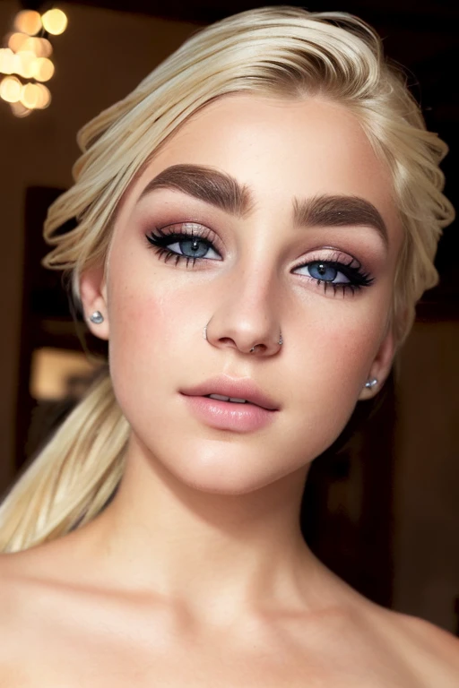 ((best quality)), ((ultra res)), ((photorealistic:1.4)), (intricate details), 19 years old, blonde hair, perfect face, make up:1.5, light on face, face detail,