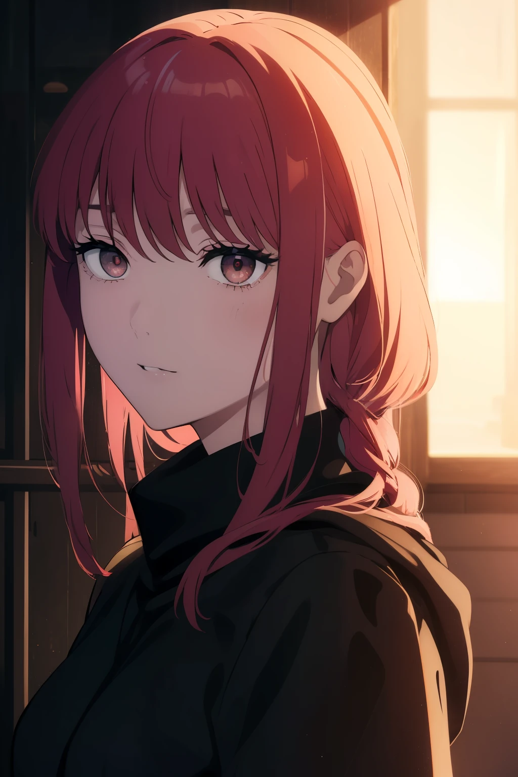 ((((Obra maestra, La mejor calidad, ultrahigh resolution)))), beautiful face, beautiful girl, 1girl, looking at viewer, standing, upper body, red hair, beautiful face, outside, wind blowing, detailed face, eyeliner, detailed red gradient eyes, shiny red eyes, black pupils, , face focus, pretty smile, happy, teeth, wide smile
