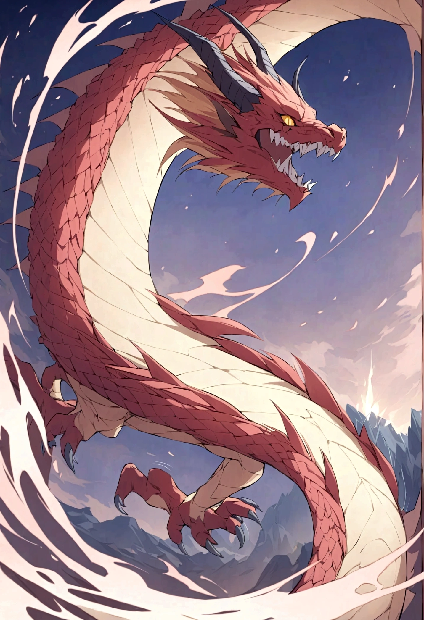 Draw a winding Chinese dragon,The body presents smooth lines and curves。
Adding scale textures to the dragon's body,Make it look more real and vivid。
Draw sharp horns and long whiskers on the dragon head.,Show a majestic image。
Adding glow to the dragon's eyes,Make it look sharp。
Add a cloud pattern to the dragon's back,Add mystery。
Add sharp claws to the dragon's limbs,Demonstrating its great power。
Draw a flame pattern on the dragon's tail,It symbolizes its power and majesty.。
Use bright colors,As red、yellow、Green, etc,Coloring the Dragon,Make it more compelling。
Add some traditional Chinese elements to the background of the picture,Like clouds、mountain peaks, etc,Create a strong Chinese style atmosphere。
at last,Adjust the details of the picture,Make the whole picture more complete and。