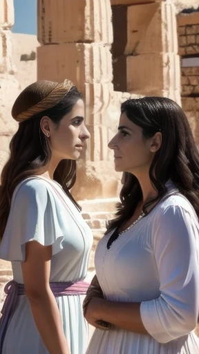 group of Greek woman, gathered together, focus on the characters' faces, characters