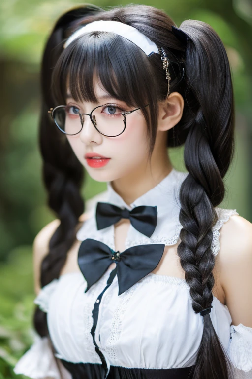 highest quality、masterpiece、High sensitivity、High resolution、Slim Body、Glasses、Twin tails、Gothic Lolita