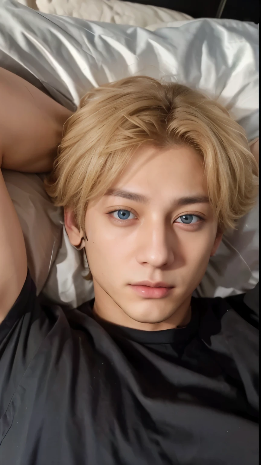 Jungkook face, blond hair, blue eyes