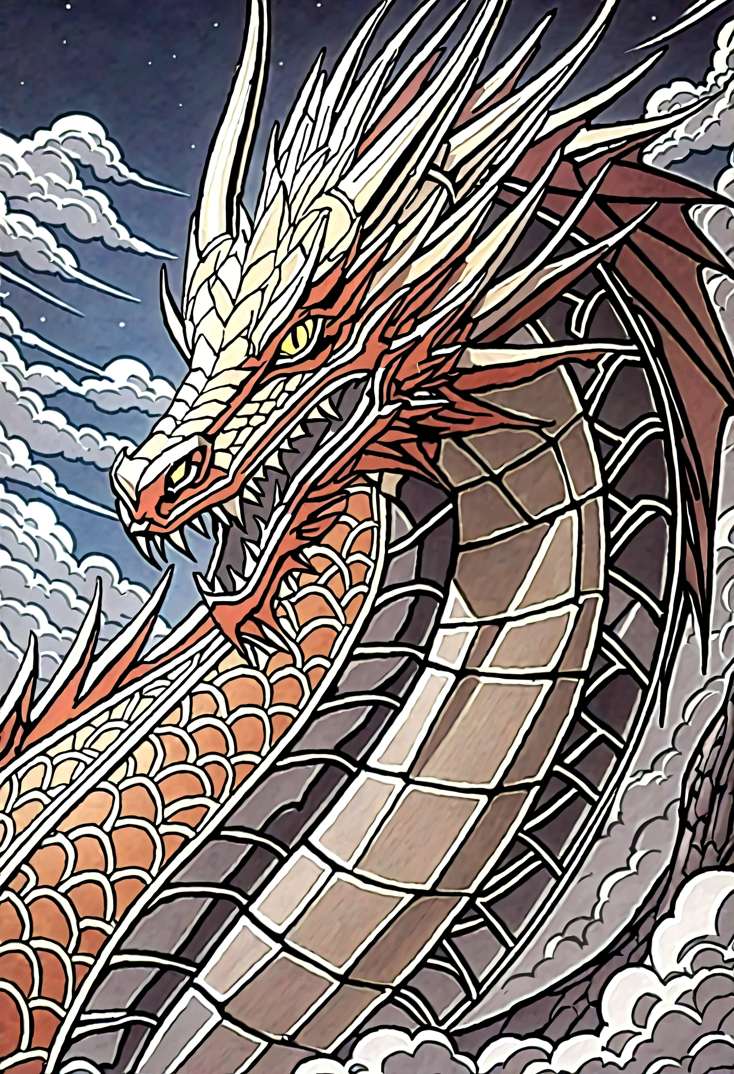 Design an image of a Chinese dragon，The lines are smooth and powerful，Reflect its dynamic beauty。
The faucet design should be exquisite，With an open mouth and sharp teeth，And complex dragon beard。
The dragon&#39;s body should be slender and wavy，Showing the dragon flying in the clouds。
Drawing the dragon&#39;s scales，Use metallic colors，Add texture。
The dragon claws should be drawn sharp，Emphasize its majesty and power。
The dragon&#39;s eyes should be painted vividly，With light，Seems to see through everything。
Add some traditional fire or cloud textures，Surrounding the Dragon，heightening the sense of mystery。
Use gold、red、Black and other colors are used to emphasize the dignity and power of the dragon。
The background can be a classical Chinese landscape or sky，Contrast with the image of the dragon。
Adjust details and colors，Ensure overall picture coordination，The dragon image is eye-catching and full of vitality。