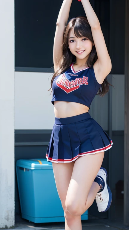 ((leg up)),((cheerleader)),((Cheerleader)),((Cheerleader)),8K、Detailed Description、Very high definition、Realistic、reality的、Real、live-action、reality、High resolution、Nogizaka46、japanese idol,beautiful girl、21 years old、Dark brown eyes、sunny、blue sky、Ground、Raise one leg straight up、Hold the ankle of the raised leg、Underwear is visible、light smile,closed mouth,full body,Very black hair、pretty girl、Beauty、Glowing Skin、Glowing Skin、Shiny Hair、Very white skin、Heavy makeup、Large Breasts、Slit eyes、Big Eyes、Dark brown eyes、Double eyelids、Don&#39;t show your teeth、