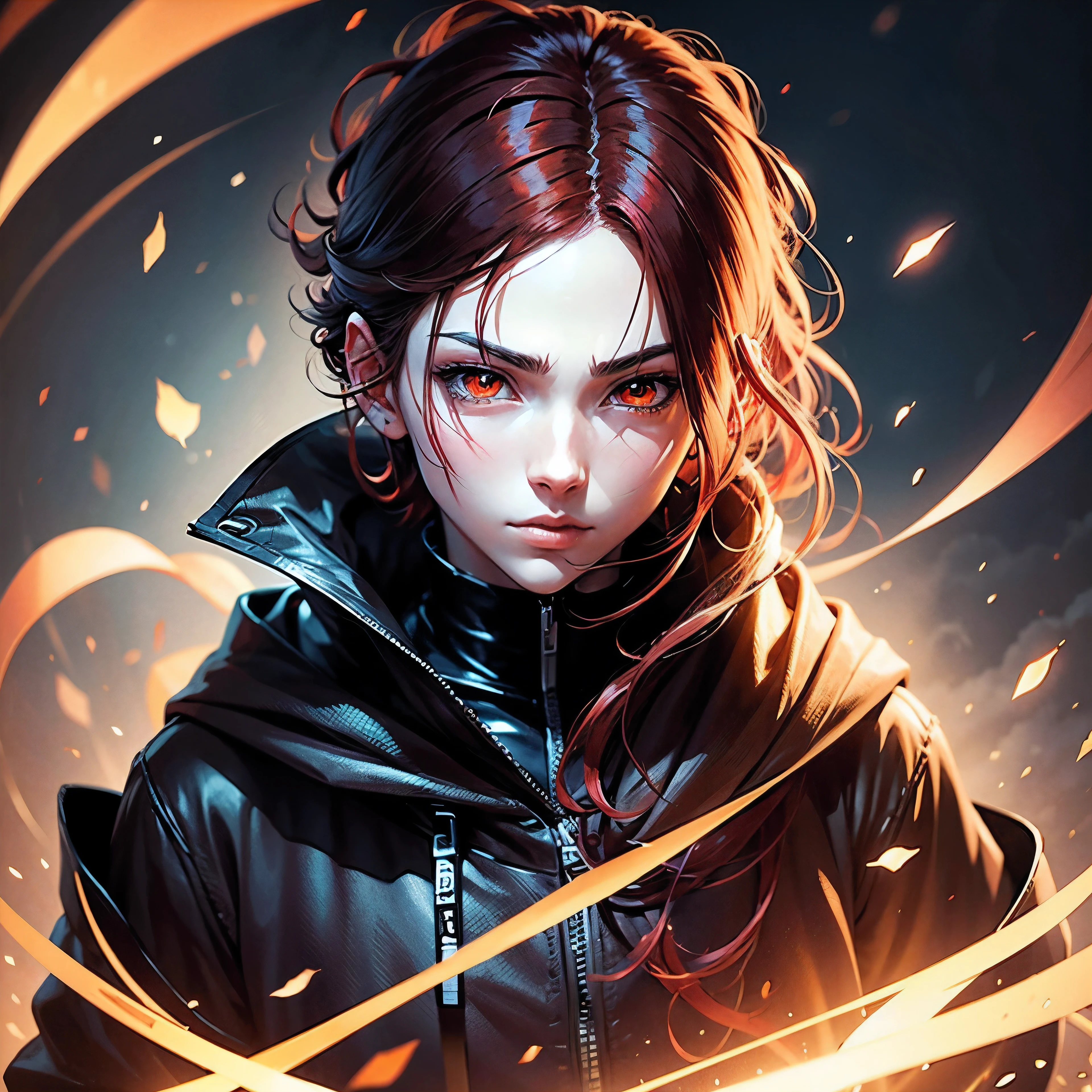 anime avatar, 16 years old, boy, BLACK AND RED hair, GLOWING YELLOW EYES, pale skin, stunning anime face portrait, detailed anime soft face, anime style
