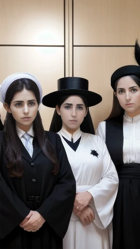 group of   haredim woman,  gathered together, focus on the characters' faces, characters