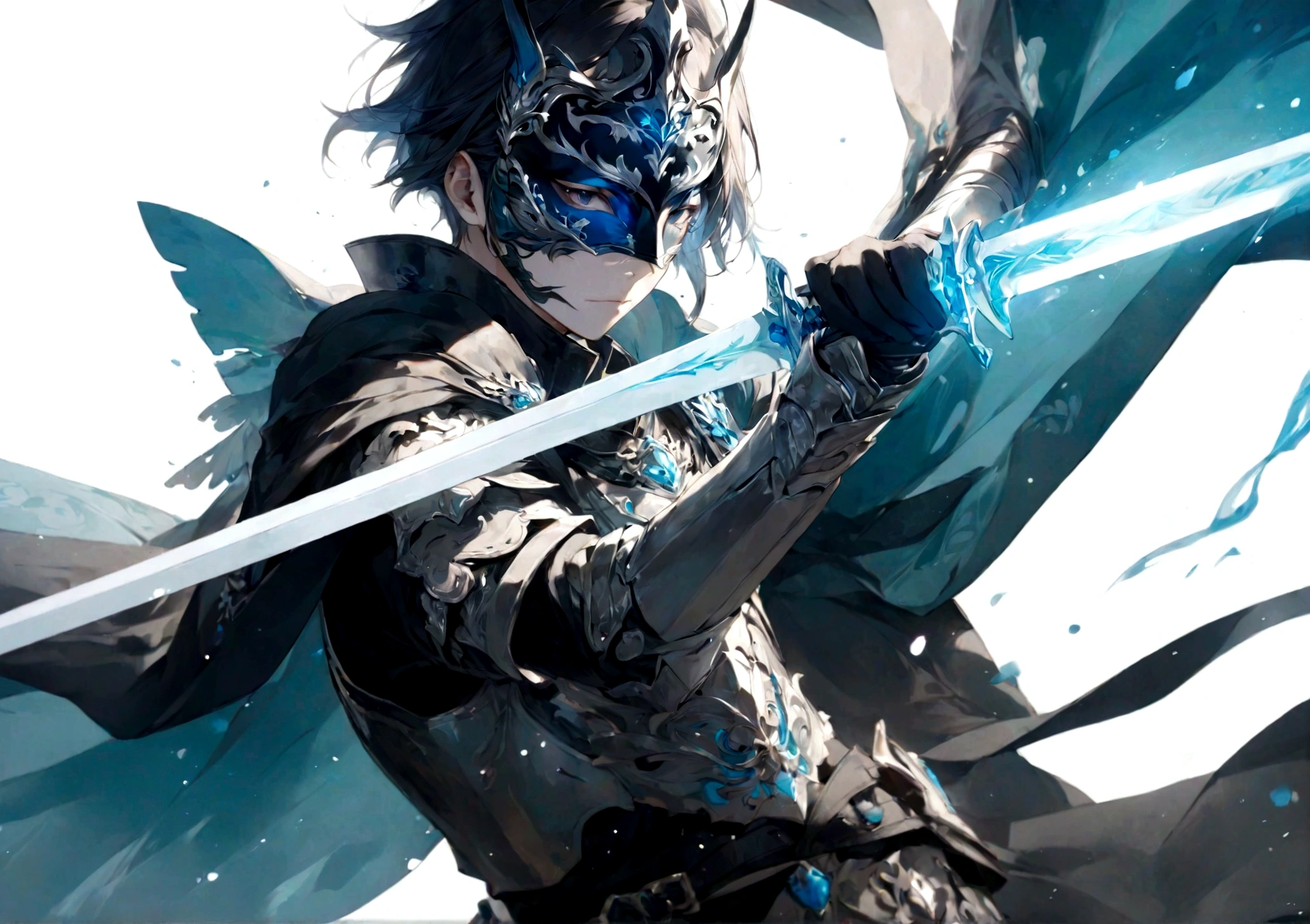 一个人Sword in hand,Wearing a mask on the face,Sword in hand,armor,arms