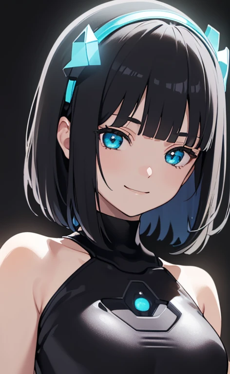 (Photorealistic:1.4)、(,20-year-old:1.5),(masterpiece、Blue lens flare:1.5、spot light:1.2、Exquisite beautiful eye:1.5,portlate),(kind eyes、tareme:1.9),()、Cute Face、 3D Face、(black hair:1.5)、(middle hair:1.5),(sidelock :1.5),(blunt bangs:1.3),(1 woman)、(aqua eyes:1.2)、(upper body:1.5)、(forced smile:1.5)、(half closed eyes1.3),(head tilt) ,(Cute face:1.2),(flat chest),(),kind face,(strapless plugsuit:1.5),(black background:1.5)、()、()、 Neat and clean、Adorable、Demure,Slim Body(),Shiny Hair、()、