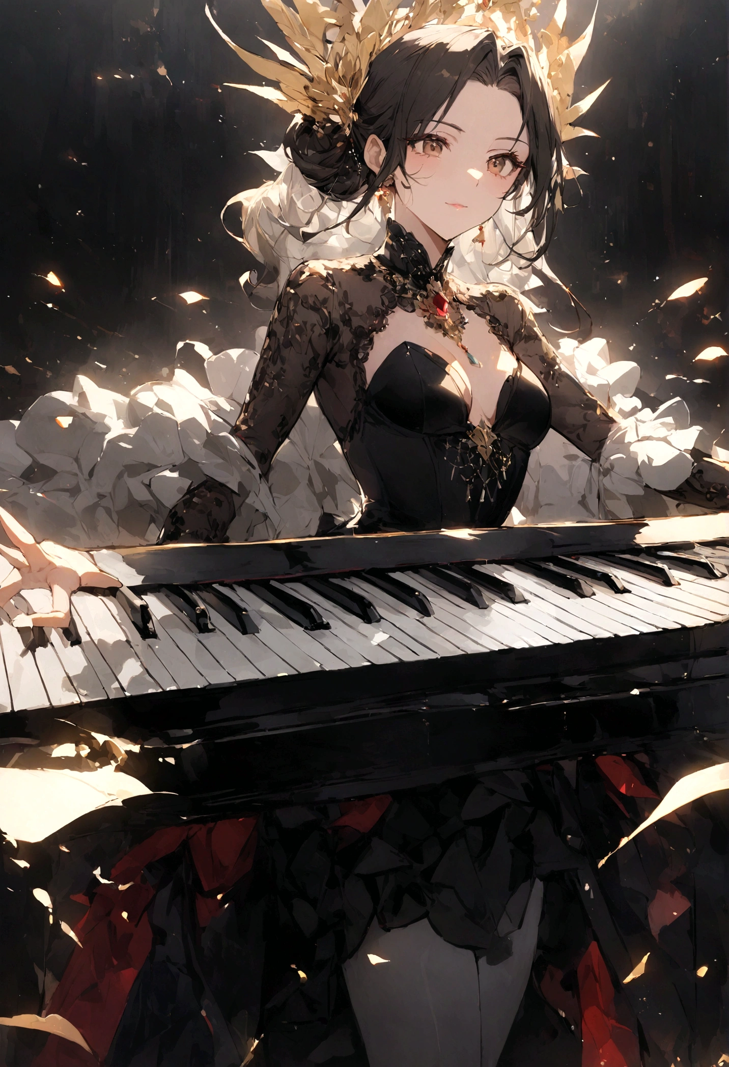 Woman playing keyboard。On stage