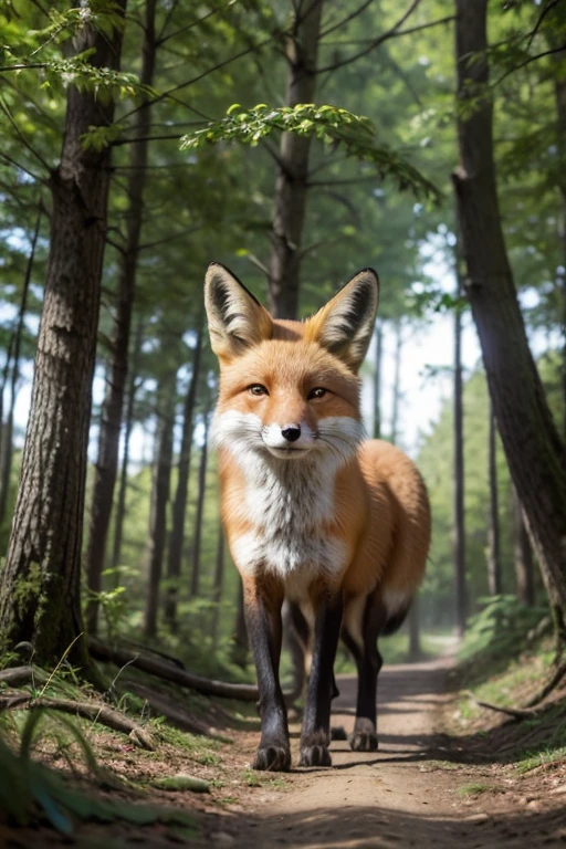 a fox in a very beautiful forest,