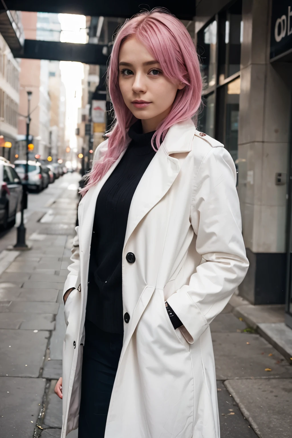 Girl White Skin with Overcoat Pink Hair