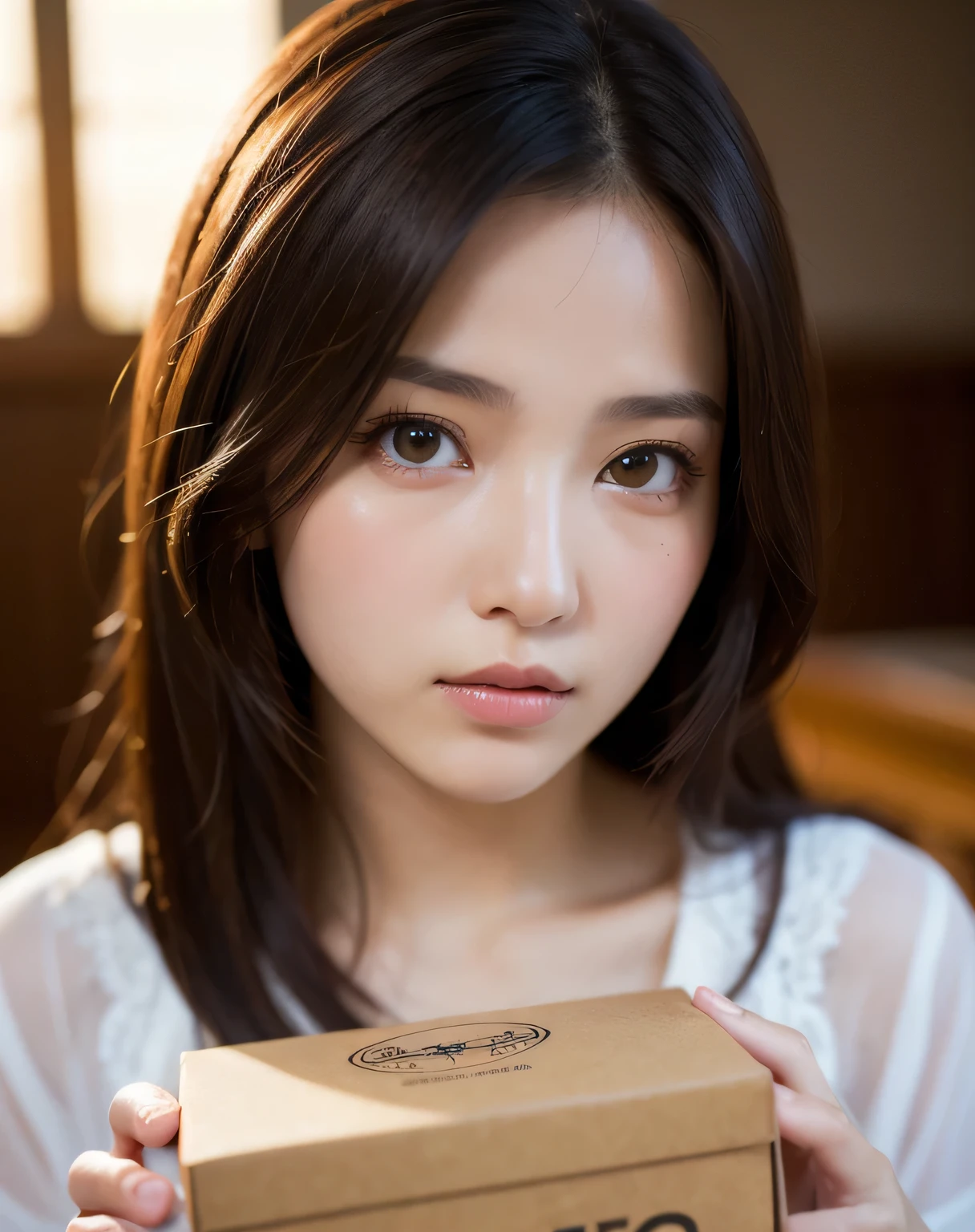highest quality, Face Focus, Soft Light, Ultra-high resolution, (Realistic:1.4), RAW Photos,
1 Japanese girl, alone, cute, (pupil, Light in your eyes),  Beautiful face in every detail, (Small box),(High resolution detail of human skin texture),
(Long Hair),
indoor,
Damask Shirt Dress,
(Portraiture)