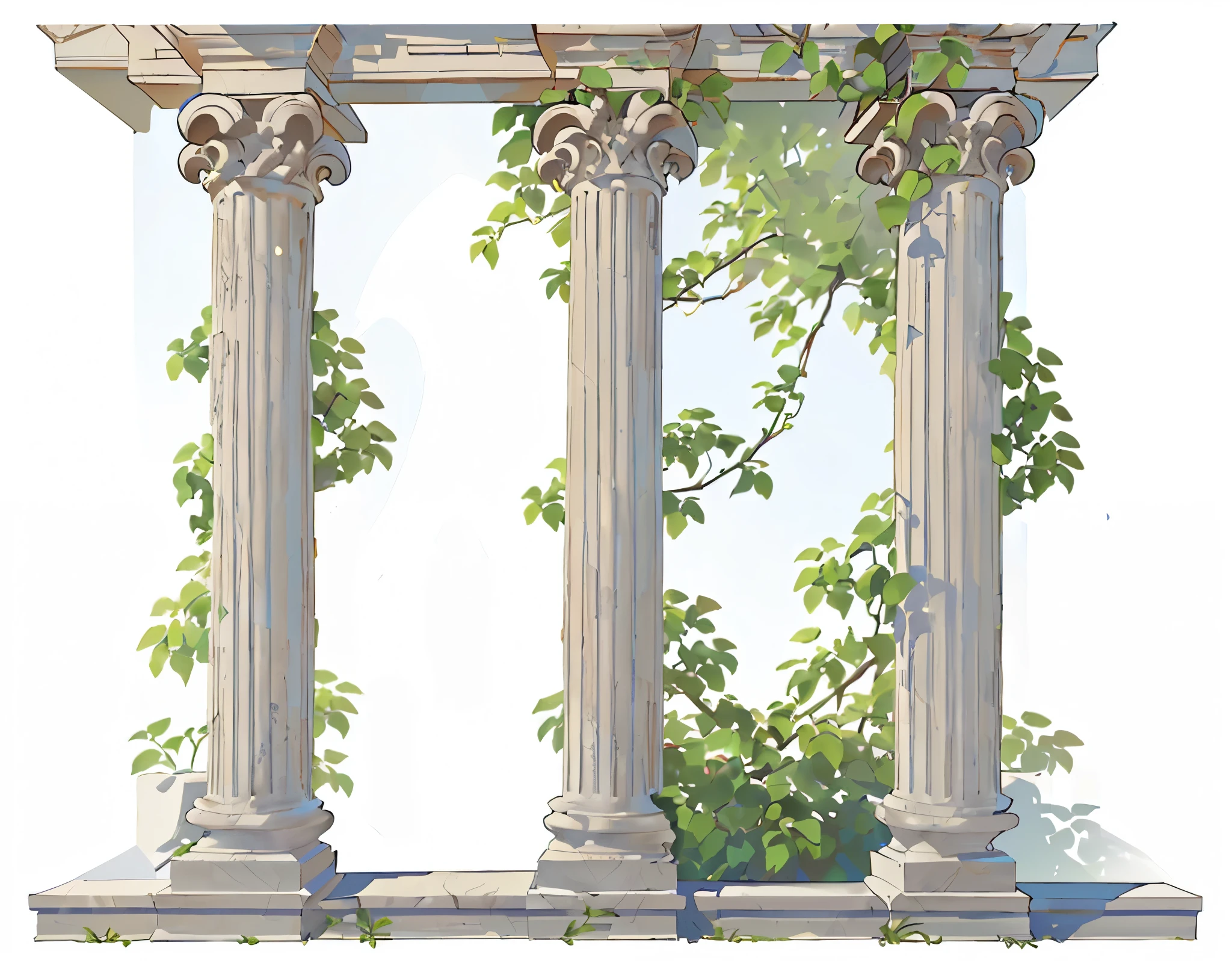 a drawing of a window with a vine growing out of it, marble white columns, roman festival backdrop, adorned pillars, columns, roman pillars, vignette illustration, old roman style, pillars, roman columns, marbled columns, marble columns, roman style, ancient roman style, stone walls and pillars, greek temple background, botanical, classical stone columns