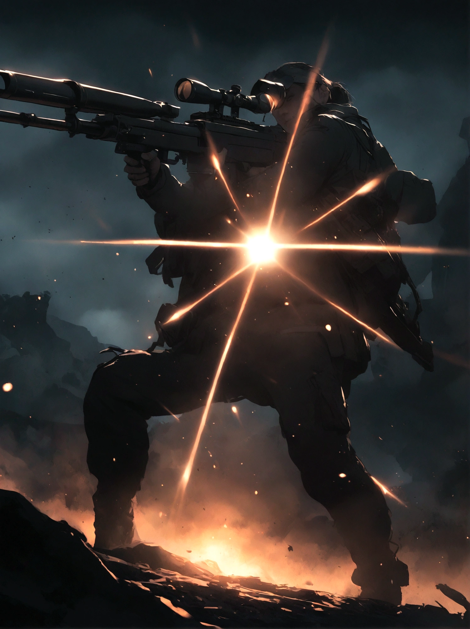 Illustration of shooting with a sniper rifle