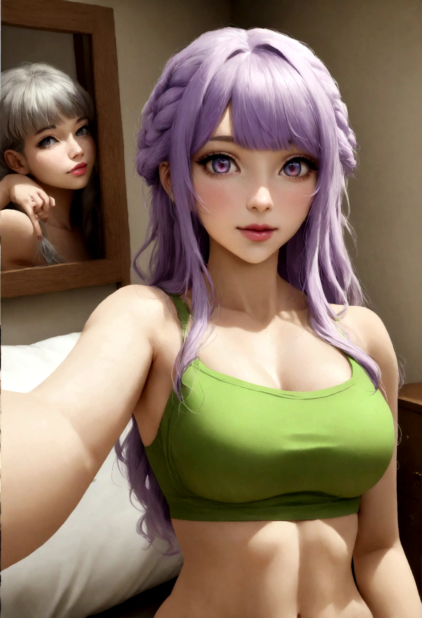 woman with matching tank top and panties, fille sexy aux yeux vert marron, Portrait de Sophie Mudd, portrait corinna kopf, cheveux blonds et grands yeux, Selfie d'une jeune femme, Augen dans la chambre, violette myers, sans maquillage, maquillage naturel, Regarder directement dans la caméra, Visage avec Artgram, maquillage subtil, superbe photo de tout le corps, dans la chambre, Busty Spaltung Neckline in Realistic Tube Top
