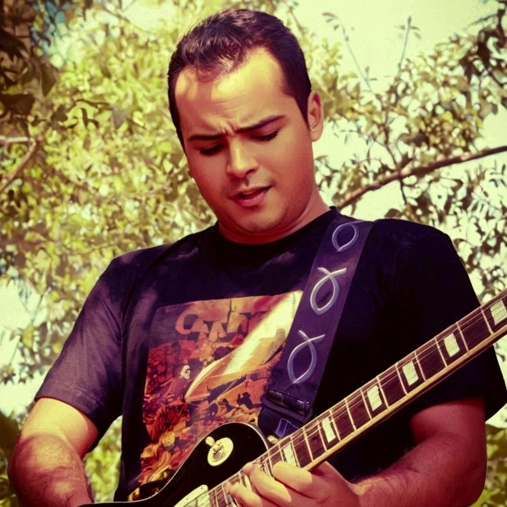 magine um homem no estilo Disney Pixar 3D usando uma camisa preta, black pants and black All Star sneakers. He's on stage at a show, holding the microphone with one hand while singing. The stage is lit by bright lights, and a lively crowd is watching as he performs with passion and energy. The man has a determined and charismatic expression, captivating the audience with his performance as a vocalist.