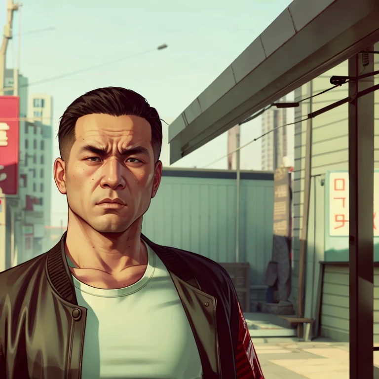 An Asian man，Create a GTA style，