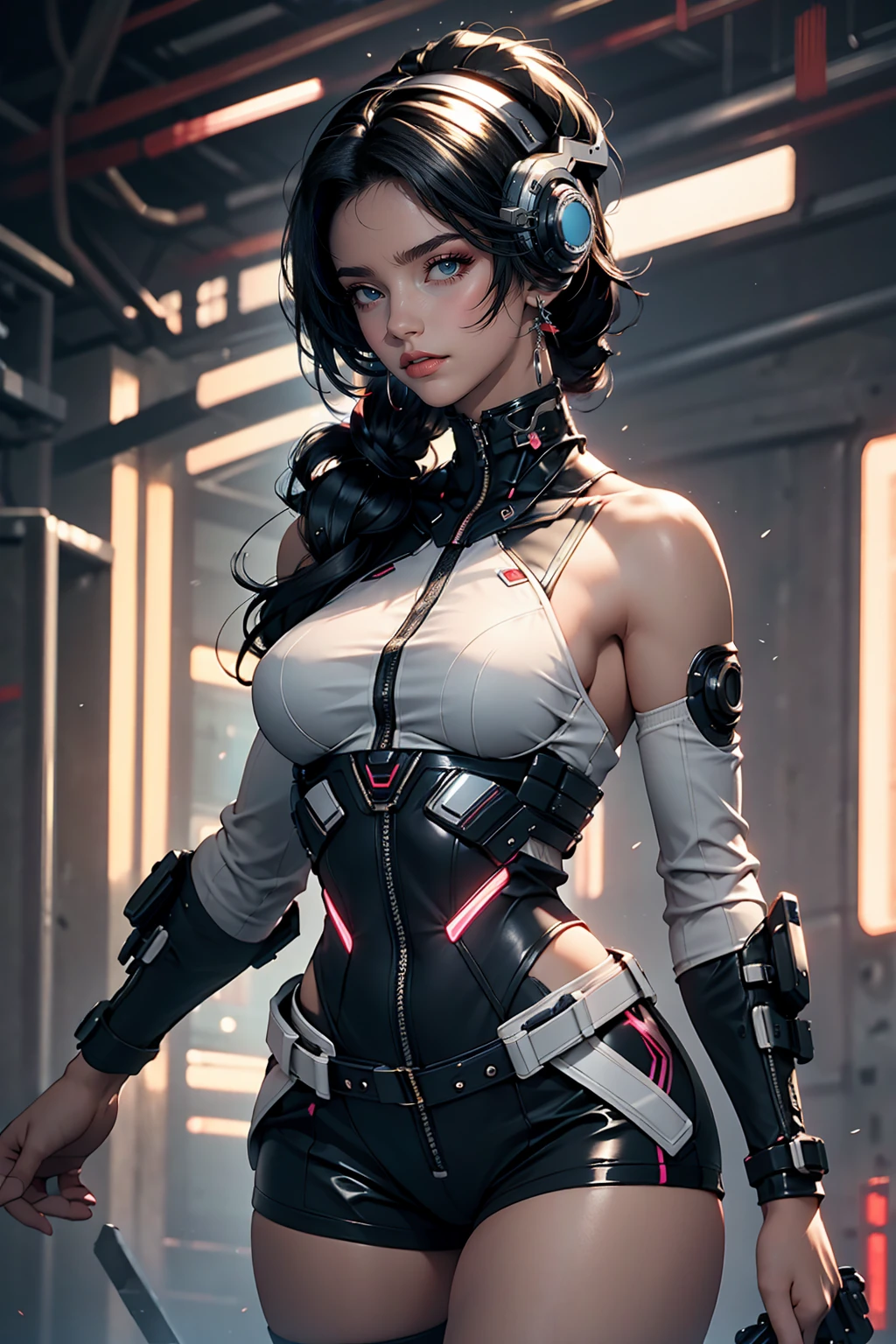 (masterpiece, highest quality), One girl, Black Hair, cyber punk, alone, Waist high, Sexy Appearance、Sexy proportions、Narrow waist