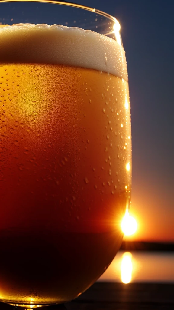 neckline in close-up,sunset in a glass of beer ,luminance