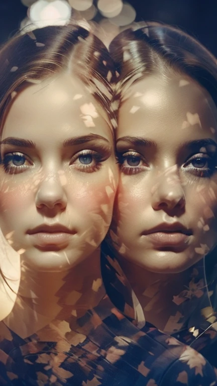 2 girls, double exposure, realistic faces, different angles of faces, a beautiful detailed girls, extremely detailed eyes and faces, long eyelashes, beautiful detailed lips, intricate details,cinematic lighting, dramatic lighting, cinematic composition, vivid colors, highly detailed, photorealistic, masterpiece, 8k, best quality