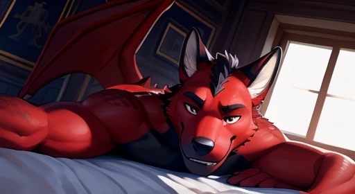  Red skin, Jonathan reclines on a plush bed in a dimly lit bedroom. The moonlight filters through the window, casting a soft glow on his  red red scales and black chest, red scales. His wings, sleek and powerful, stretch out behind him, their intricate patterns highlighted by the moon's silver rays.

The room is adorned with tapestries depicting ancient battles and mythical creatures. A worn wooden floor creaks under Jonathan's weight as he lies there, his black  

Jonathan's eyes, detailed and expressive, lock onto the viewer. A smug grin plays on his lips, revealing sharp teeth. His muscular form, both imposing and inviting, hints at hidden strength. 

This 3D render captures every nuance—the play of light on scales, the texture of the bedspread, and the warmth emanating from Jonathan's body., big chest , day, , sensual, detailed, uploaded to e621, beautiful and detailed  of an anthropomorphic , (((male))) uploaded to e621, zaush, foxovh, movie lighting, thicc, alone, detailed, 8k res, hires, detailed eyes, good anatomy, good perspective, towards viewer, by bebebebebe, by sicklyhypnos, by gerkk, by orf, nice hands, perfect hands, happy, romantic, ray tracing lighting, rtx on, By Bebebebebe, by SpiritD, by KOBITOWANI, b est quality, masterpiece, perfect anatomy, detai led picture)), 1femboy, , sexy body, fluffy tail, shy, horny, romantic, up close, wearing not a single bit of clothing, huge thighs, Jonathan , you can see the full view of the body looking towards the viewer zoomed out so you can see all of them laying down on a bed
