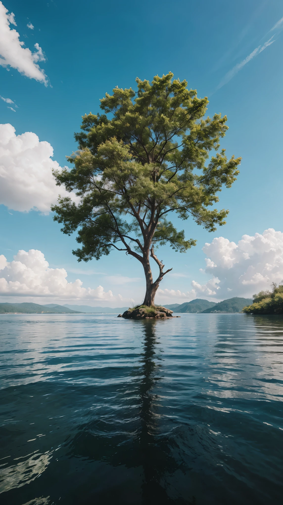 There is a tree standing in the water，a planet in the background, 4k highly detailed digital art, 4K HD Wallpapers Very Detailed, Fine Art UHD 4K, By Mike "Beepler" Winkelmann, avoid buzzer, 8k stunning artwork, 4K Beautiful Digital Art, Beeple Art, Fantasy Planet