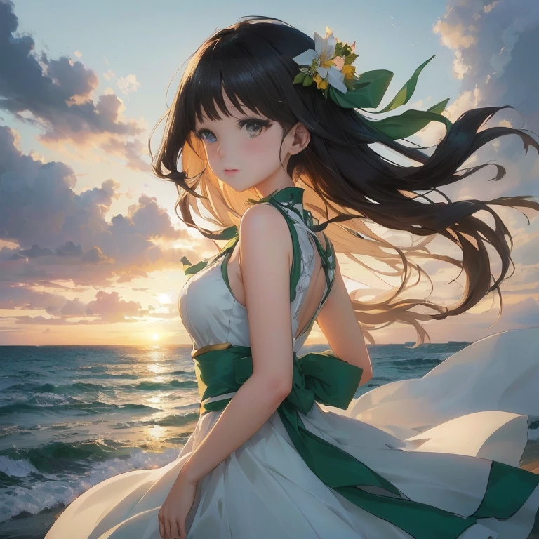 anime girl in a white dress standing on a beach at sunset, beautiful anime, anime style 4 k, beautiful anime portrait, 4k anime wallpaper, anime wallpaper 4k, anime wallpaper 4 k, anime art wallpaper 8 k, artgerm and atey ghailan, anime moe artstyle, beautiful anime girl, beautiful anime artwork, anime art wallpaper 4 k