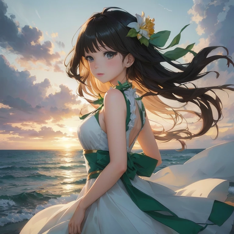 anime girl in a white dress standing on a beach at sunset, beautiful anime, anime style 4 k, beautiful anime portrait, 4k anime wallpaper, anime wallpaper 4k, anime wallpaper 4 k, anime art wallpaper 8 k, artgerm and atey ghailan, anime moe artstyle, beautiful anime girl, beautiful anime artwork, anime art wallpaper 4 k