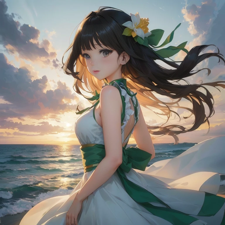 anime girl in a white dress standing on a beach at sunset, beautiful anime, anime style 4 k, beautiful anime portrait, 4k anime wallpaper, anime wallpaper 4k, anime wallpaper 4 k, anime art wallpaper 8 k, artgerm and atey ghailan, anime moe artstyle, beautiful anime girl, beautiful anime artwork, anime art wallpaper 4 k